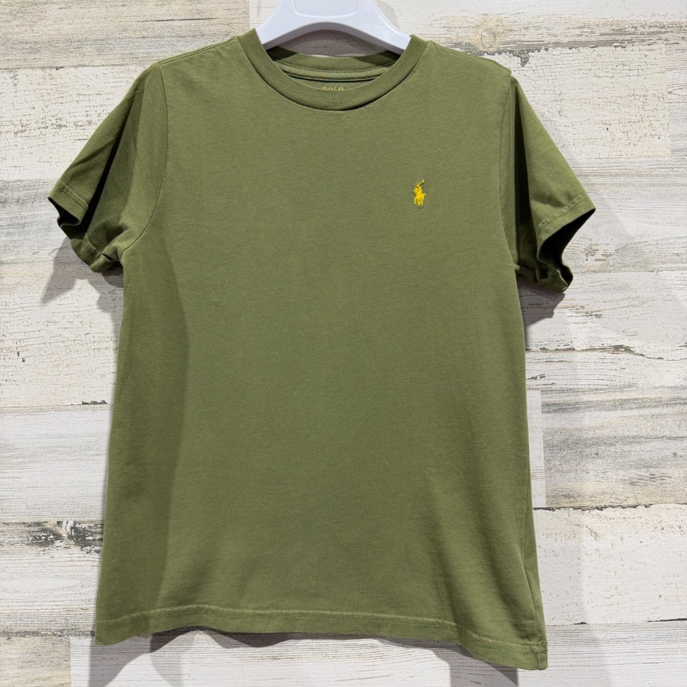 Polo Ralph Lauren T-Shirt Kids 7 Olive Green Pony Logo Preppy EUC